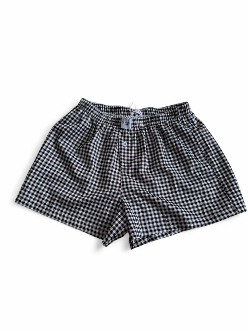 Women's Black & White Gingham Elastic-Waist Shorts Loungewear